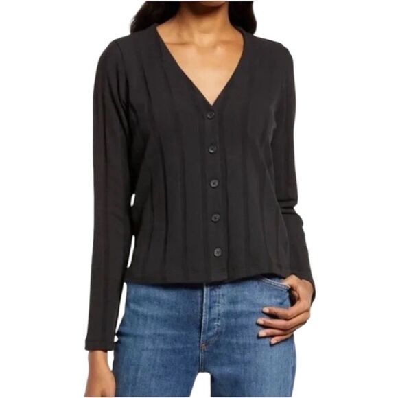 Madewell Ribbed Sweater-Knit Cardigan True Black - Picture 1 of 6